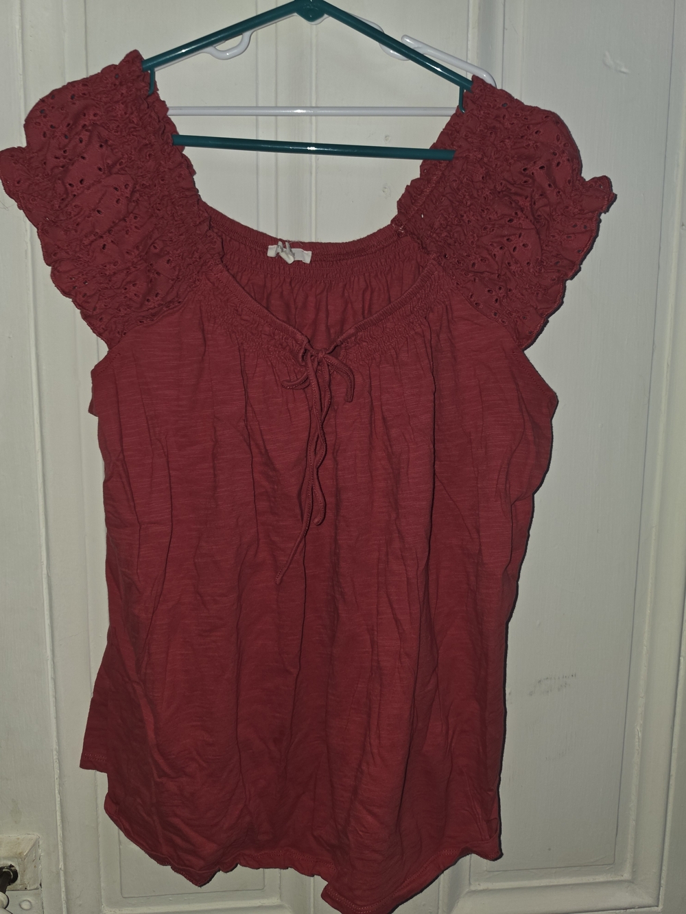 Maurices Red Eyelet Sleeve Tie-Front Top